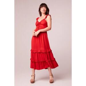 Band of the Free Clarisse Red Tiered Midi Dress L Boho